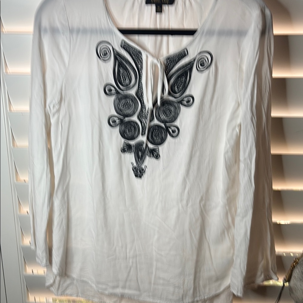 H&M White Long Sleeve Embellished Blouse